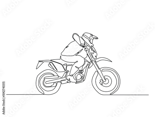 Continuous one line drawing of motocross rider. motobike extreme sport single line art vector illustration. Editable vector.