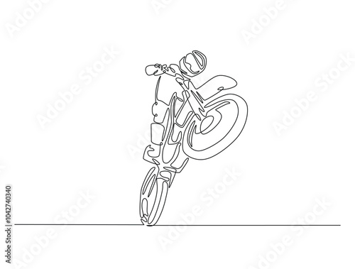 Continuous one line drawing of motocross rider. motobike extreme sport single line art vector illustration. Editable vector.