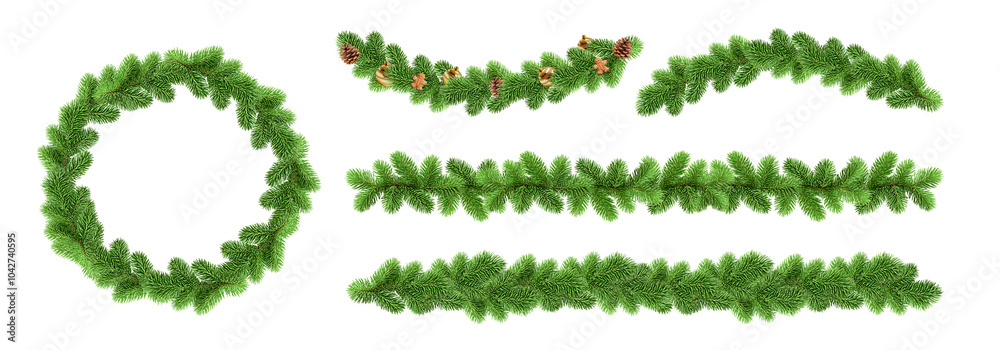 Set of christmas garland pine tree isolated on transparent Set of christmas garland pine tree isolated on transparent