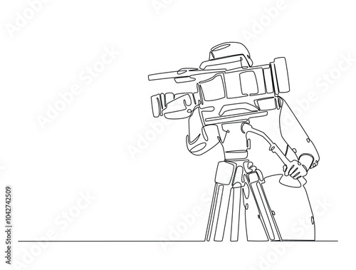 Continuous one line drawing of man videographer holds camcorder. Cameramen or videographer single line art vector illustration. Editable vector.
