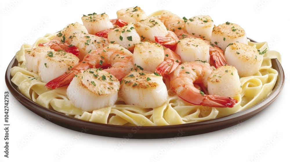 Delicious Shrimp and Scallops on Fettuccine Pasta Delicious Shrimp and Scallops on Fettuccine Pasta