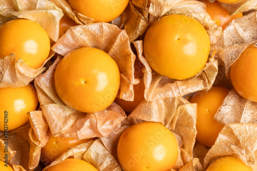 Cape gooseberry or goldenberry fruit. Top view shot