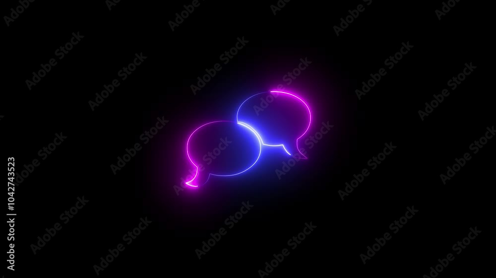 Abstract neon message icon glowing on black background, 2 pink blue color neon message concept Abstract neon message icon glowing on black background, 2 pink blue color neon message concept