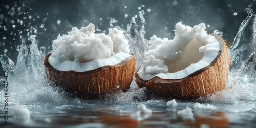 coconuts with water splashing on them photo