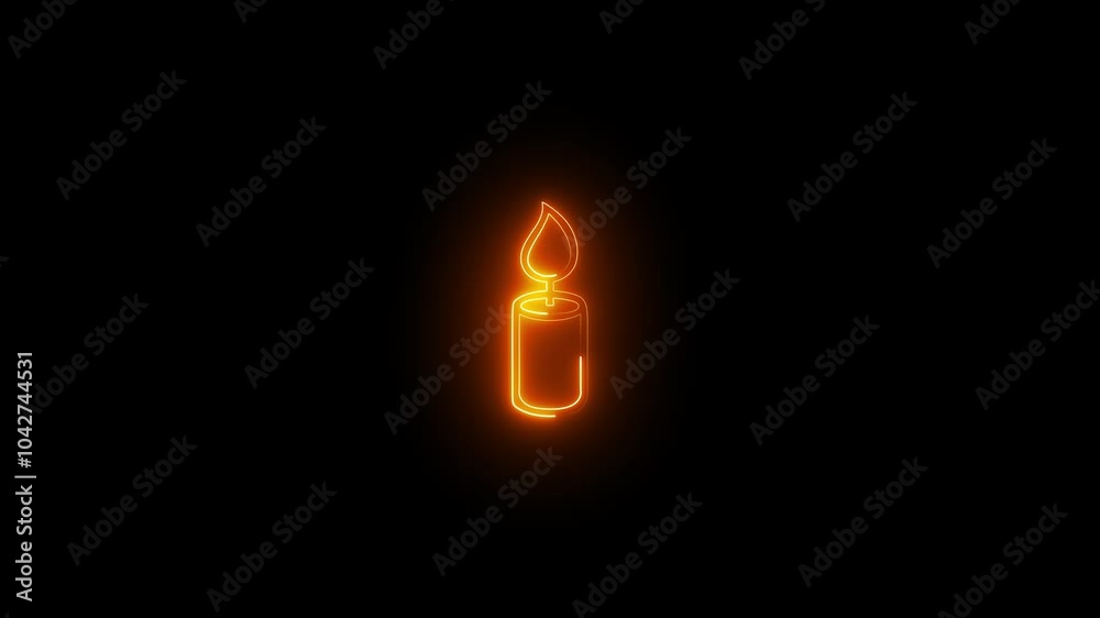 abstract candle icon animated by neon line on black background abstract candle icon animated by neon line on black background