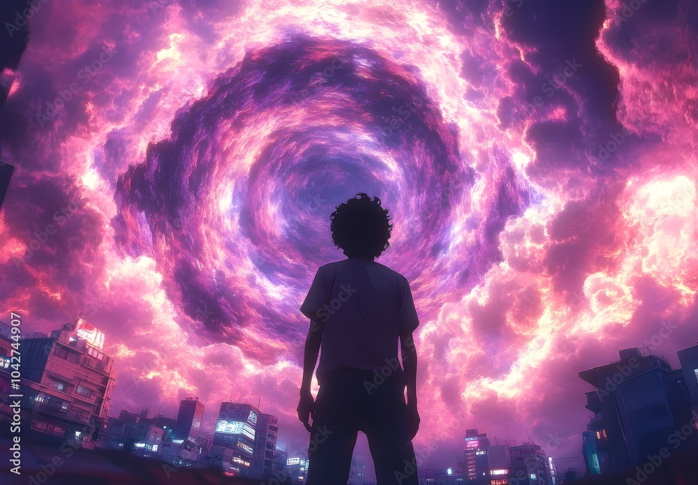 Fototapeta premium Young Man on the Edge of a Surreal Landscape