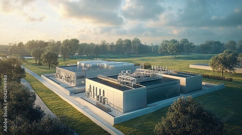 Fototapeta premium A grid-scale battery system, modern energy storage solutions powering