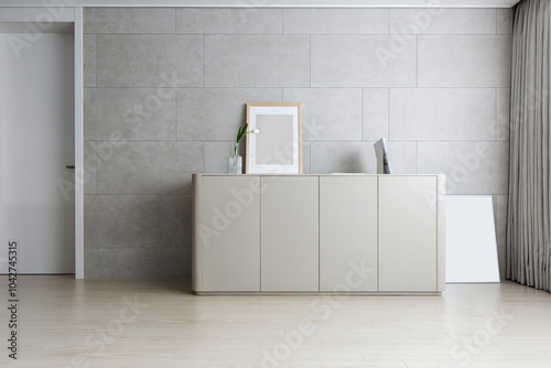 Photos interior design of modern living room with cabinet and  blank frame