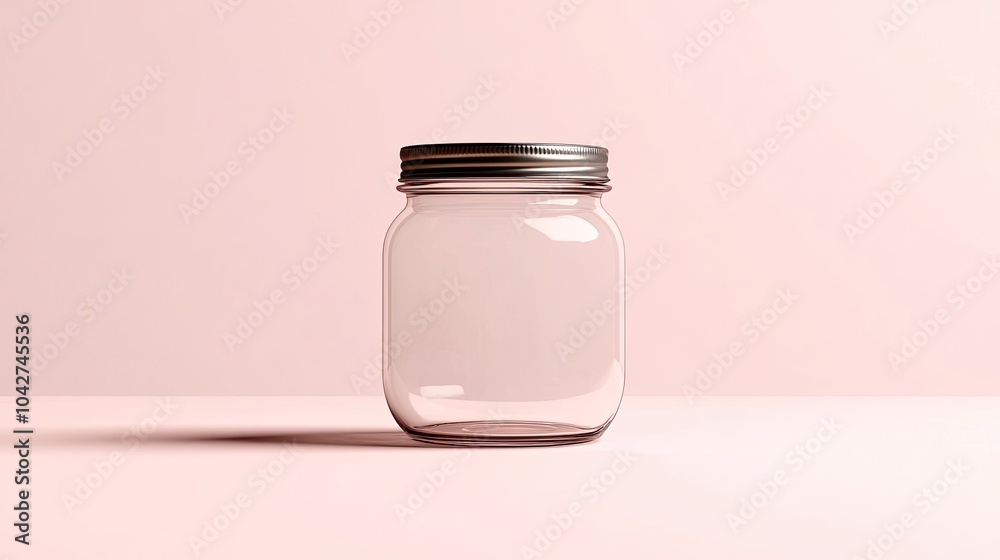Empty glass jar on a soft pink background Empty glass jar on a soft pink background