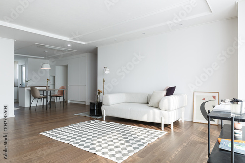 Minimalist interior design of modern living room with sofa 