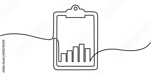 Continuous line drawing of clipboard. Growth graph icon business, bar chart, object one line, single line art, vector illustration, FINANCIAL ANALYSIS LINE ICON, Reporting, Analytics Multicolor Line