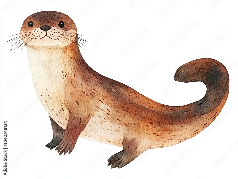 Obraz premium Playful watercolor illustration of an otter