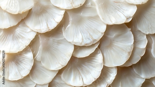 Close-up view of white fish scales arranged neatly background