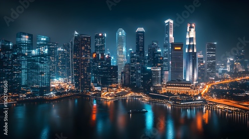 Wallpaper Mural Night View of Modern City Skyline with River and Lights Torontodigital.ca