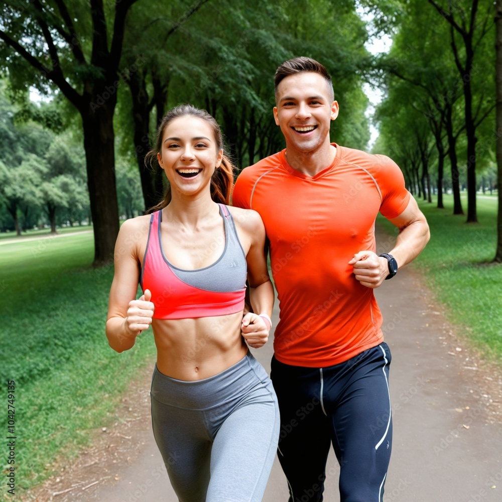 Fototapeta premium couple jogging in the park