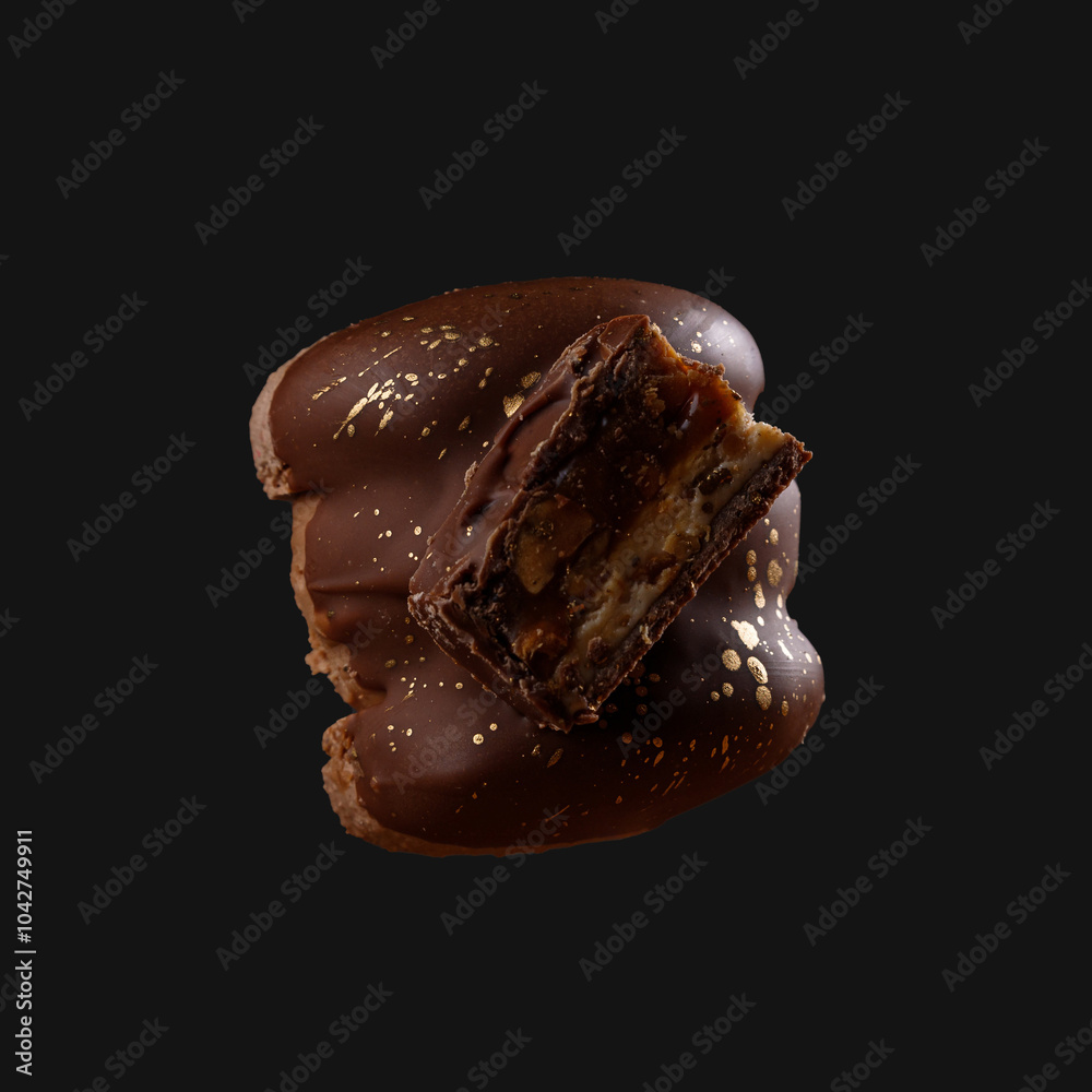 Obraz premium Macaron cookie isolated on a dark grey background.