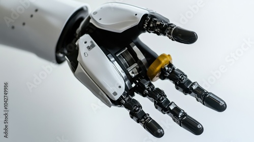 An extreme close-up of a humanoid robot hand grasping an object, showcasing dexterity and fine motor skills, Robotics technology style