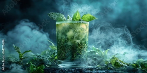 a glass of mojita with mint and mint photo