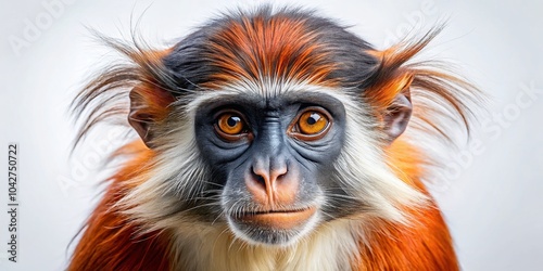 African Red Colobus Monkey on a White Background – Wildlife Photography for Nature Lovers and Educational Use