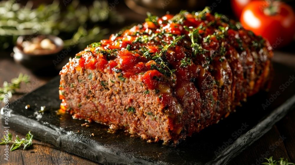 Elegant Meatloaf Presentation with Textured Background Elegant Meatloaf Presentation with Textured Background