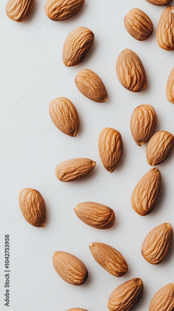 Scattered Almonds on White Background Scattered Almonds on White Background
