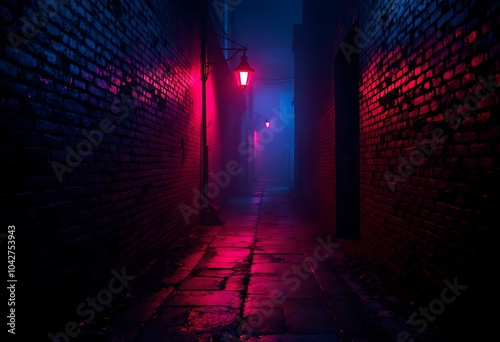 Old dirty street with neon lights
 photo