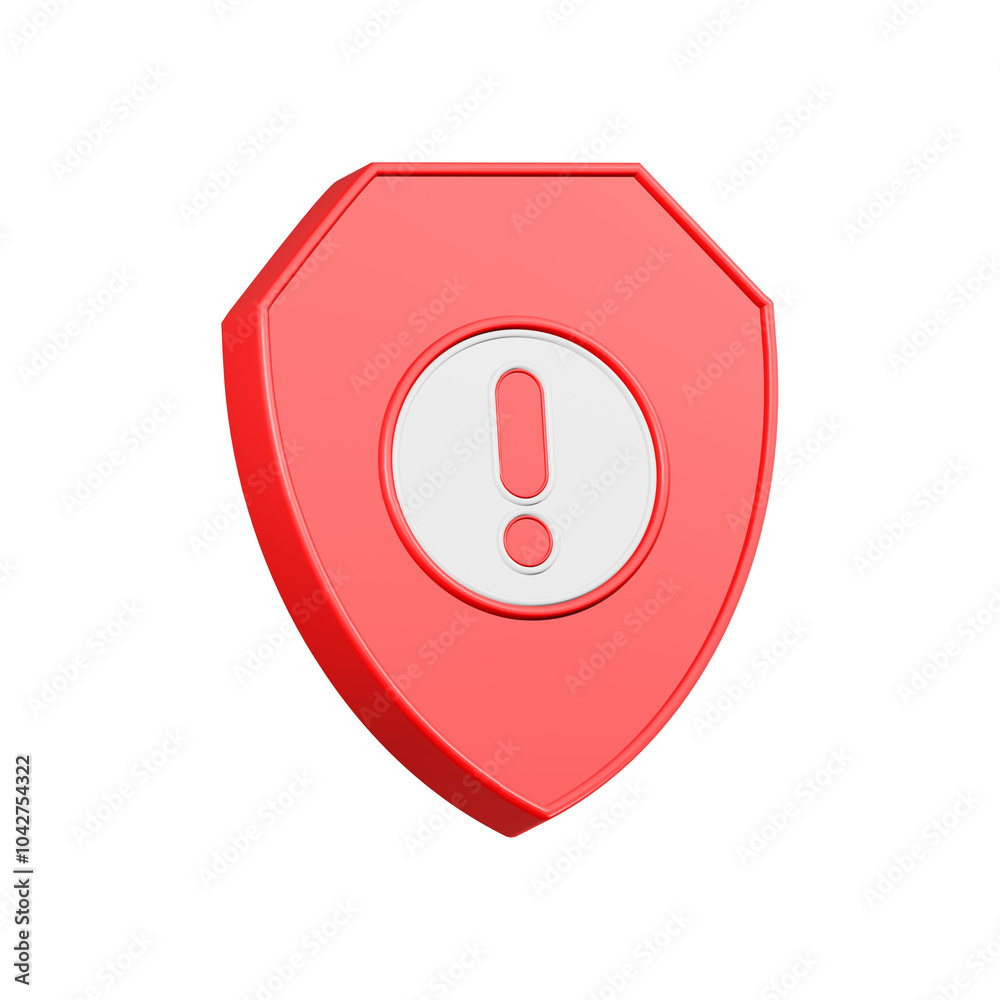 Alert shield notification icon 3d red color Alert shield notification icon 3d red color