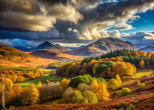 Autumn Day in the Scottish Highlands: Dramatic Sky and Lush Landscapes