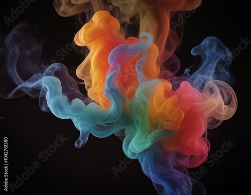 smoke is swirling in different colors on a black background. photo