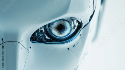 An extreme close-up of a humanoid robot's expressive LED display face, demonstrating emotive facial expressions and interactive communication, Humanoid robotics technology style