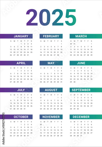 2025 year calendar vector design template