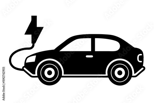 electric car charging silhouette on a white background