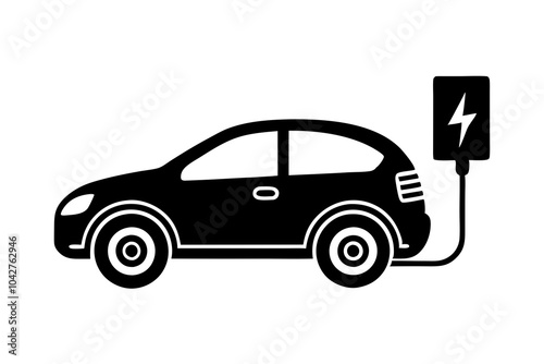 electric car charging silhouette on a white background