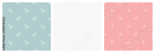 Small Flowers and Polka Dots. Vector Set of three Seamless Patterns.