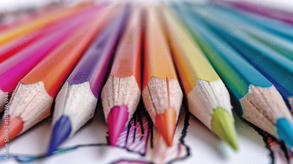 Close-up of Colorful Pencils on White Paper Close-up of Colorful Pencils on White Paper
