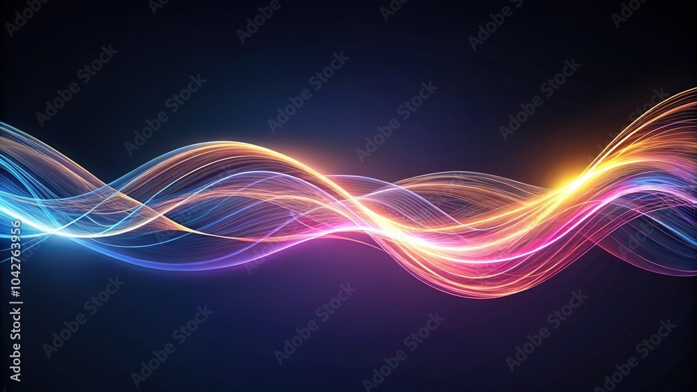 Fototapeta premium Delicate fluorescent waves of light on dark background