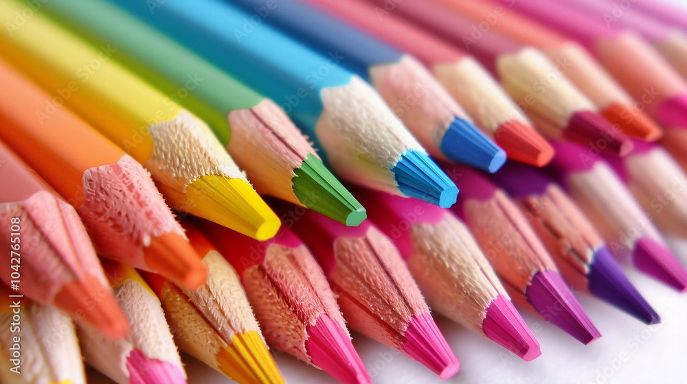 Fototapeta premium Close-up of Colorful Pencils on White Paper