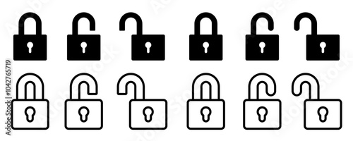Lock icons set. Locked and unlocked lock icon. Security system, padlock open and closed lock symbol. Vector illustration.