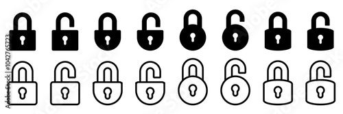 Lock icons set. Locked and unlocked lock icon. Security system, padlock open and closed lock symbol. Vector illustration.