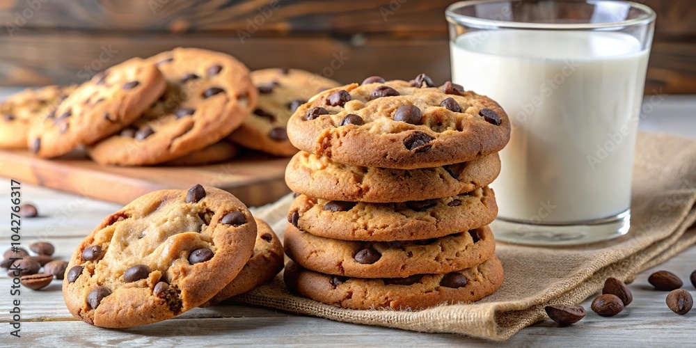 Delicious cookies filled with milk and chocolate seeds Delicious cookies filled with milk and chocolate seeds