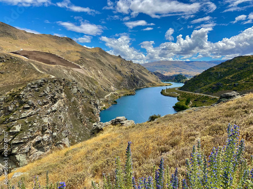 Panoramic Lake in the Mountains. South Island, New Zealand. photo