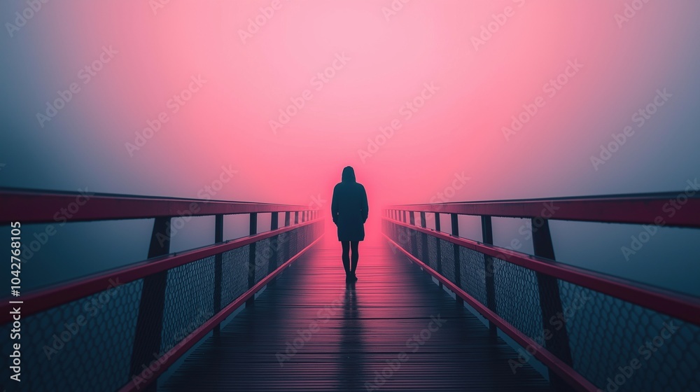 Fototapeta premium Contemplation on a Foggy Bridge