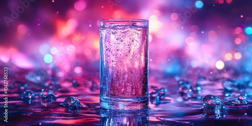 a glass of water with ice on the table photo