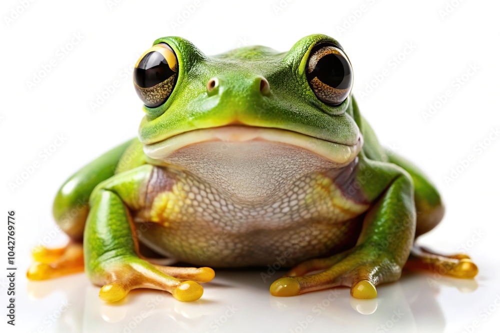 Obraz premium Hyperrealistic frog on white background closeup panoramic