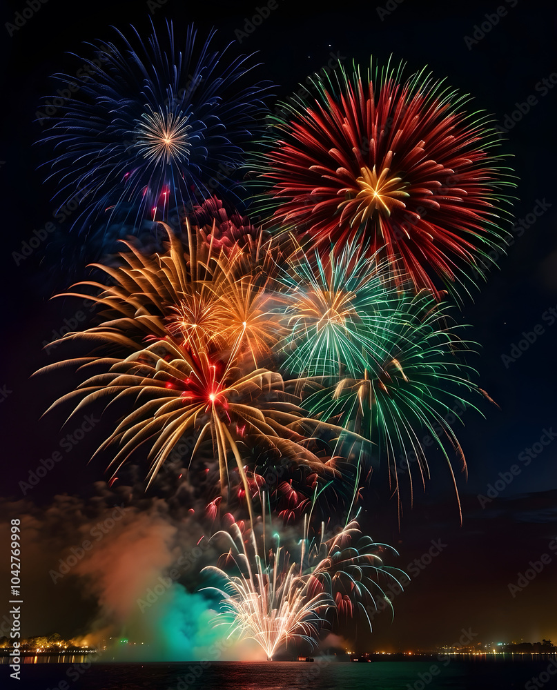 Happy new year celebration with fireworks Happy new year celebration with fireworks