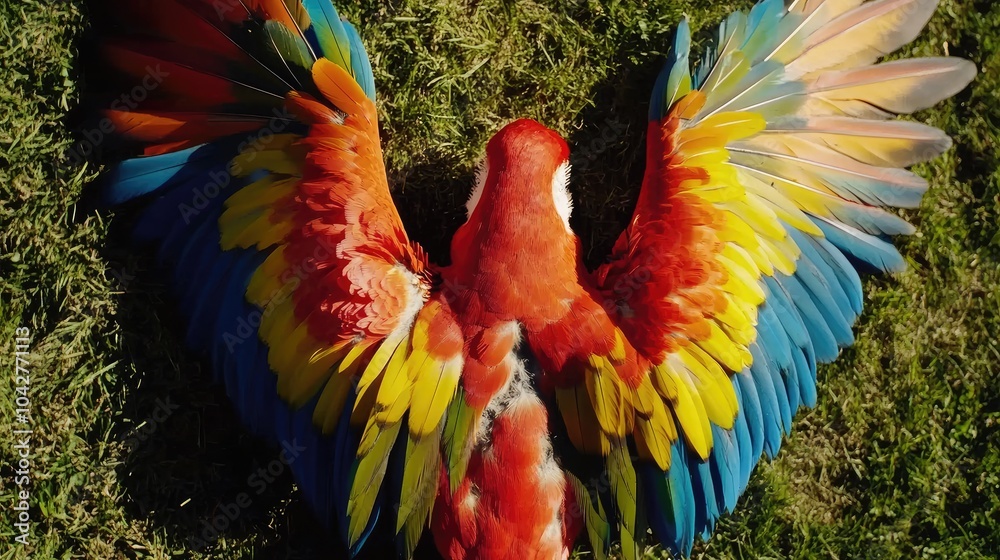 Obraz premium Vibrant Parrot with Colorful Wings on Green Grass