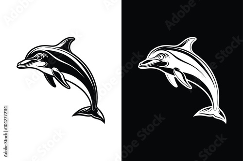 Black and White Dolphin Silhouette Icon. Clean and Simple Design