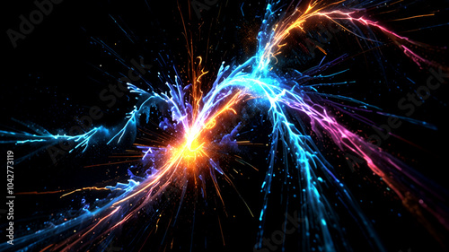 Mesmerizing Abstract Energy Flow Illustration with Vibrant Blue and Orange Glowing Streaks – High-Contrast Digital Art Depicting Dynamic Light and Motion for Futuristic, Cosmic, and Fantasy Themes