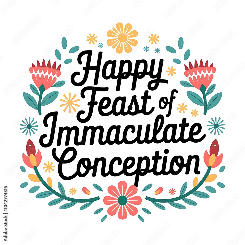 Obraz premium Floral Wreath with Happy Feast of Immaculate Conception Greeting