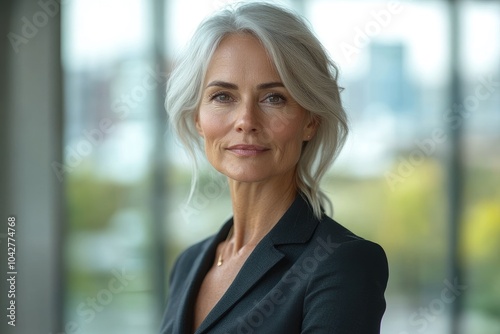 Free Download Confident businesswoman posing in modern office building - GFXLoad